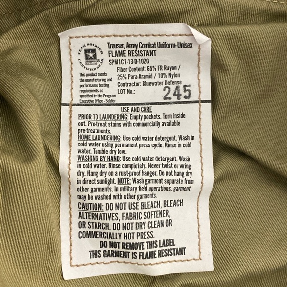 Trouser Army Combat Uniform Unisex Size Medium-Long Flame Resistant New - Picture 3 of 12